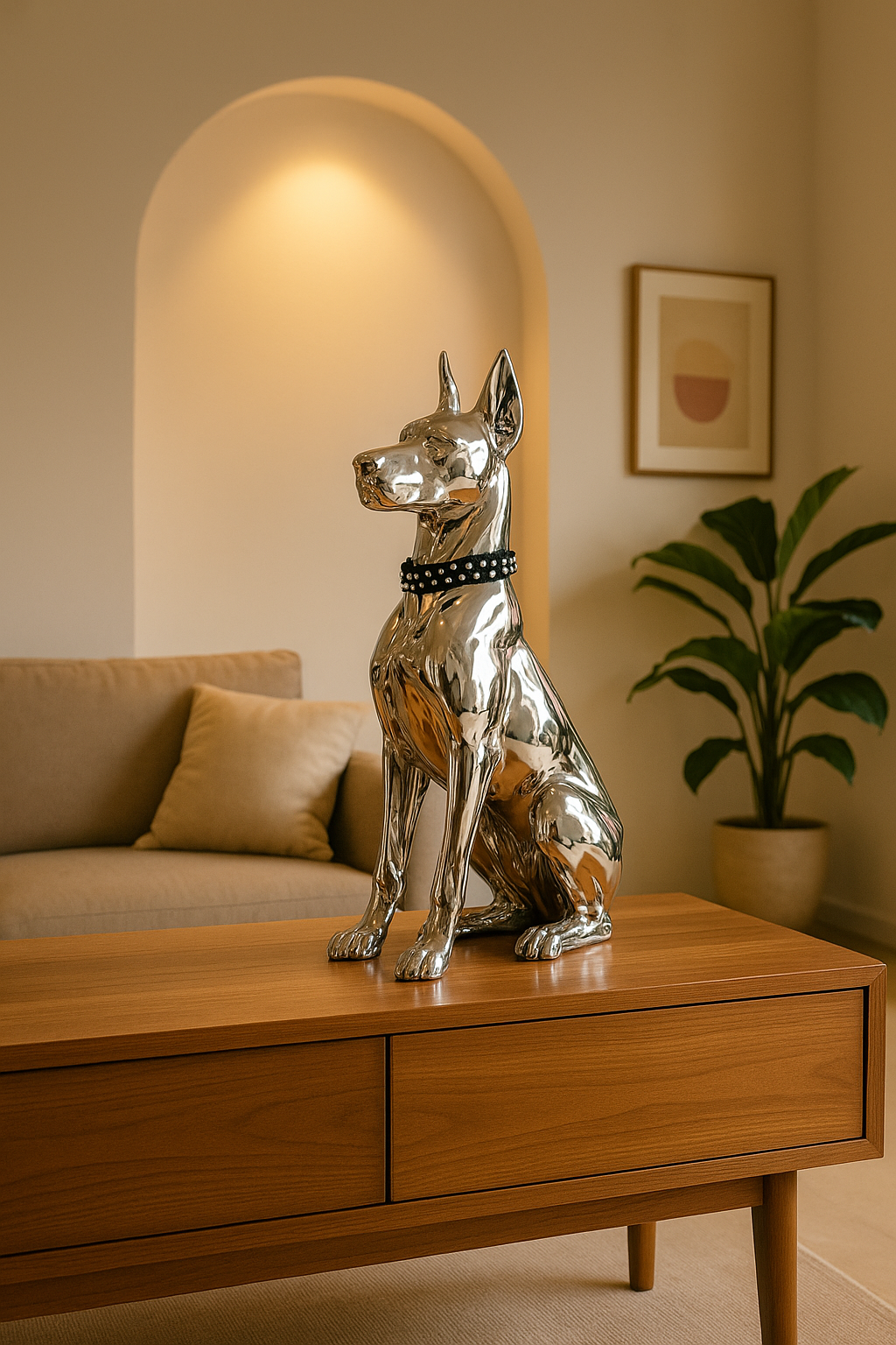 Silver Chrome Dog Statue –