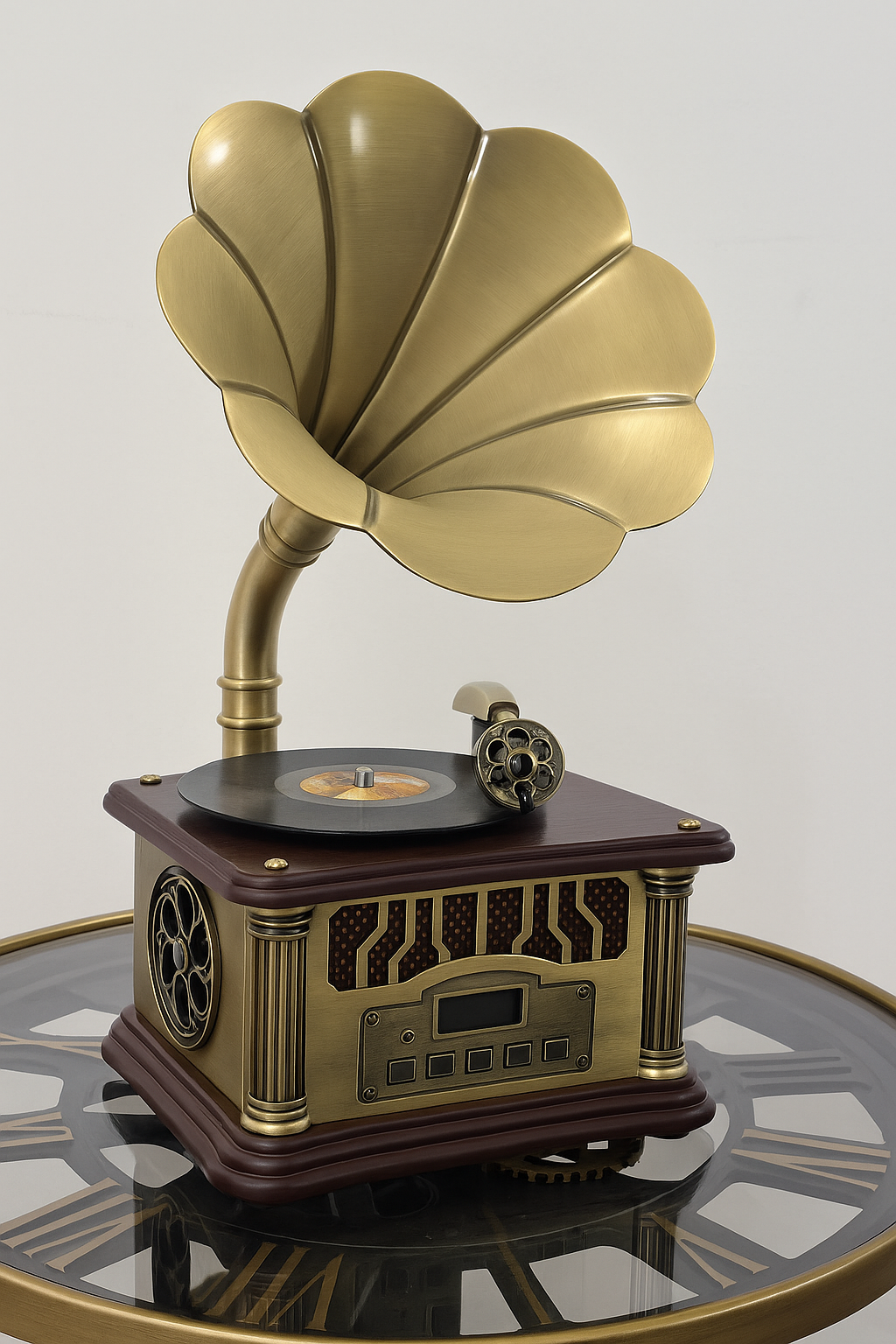 Vintage Gramophone with Brass Horn – Classic Retro Music Player & Home Décor Piece