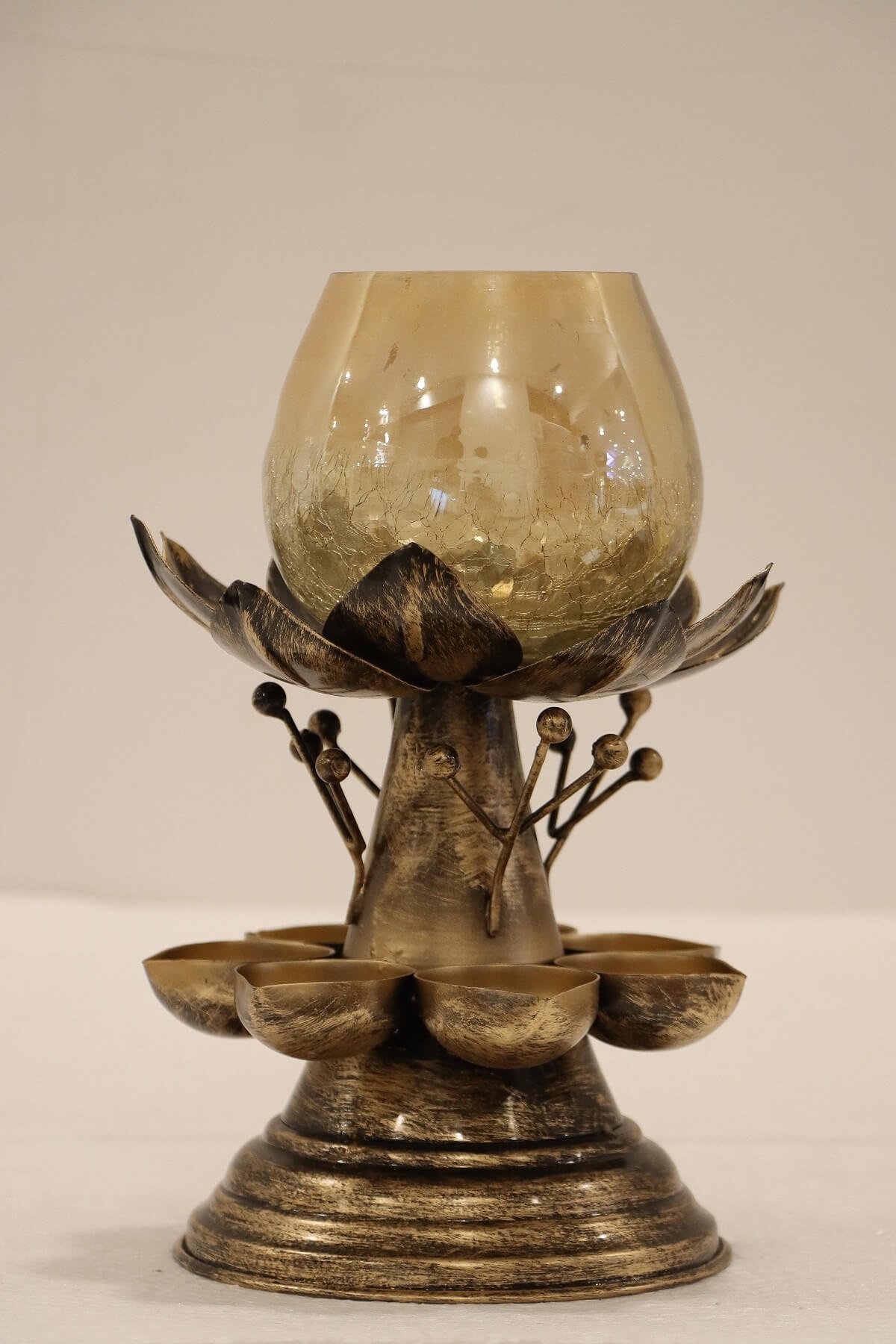 Antique Lotus Tealight Holder with Glass Candle Jar