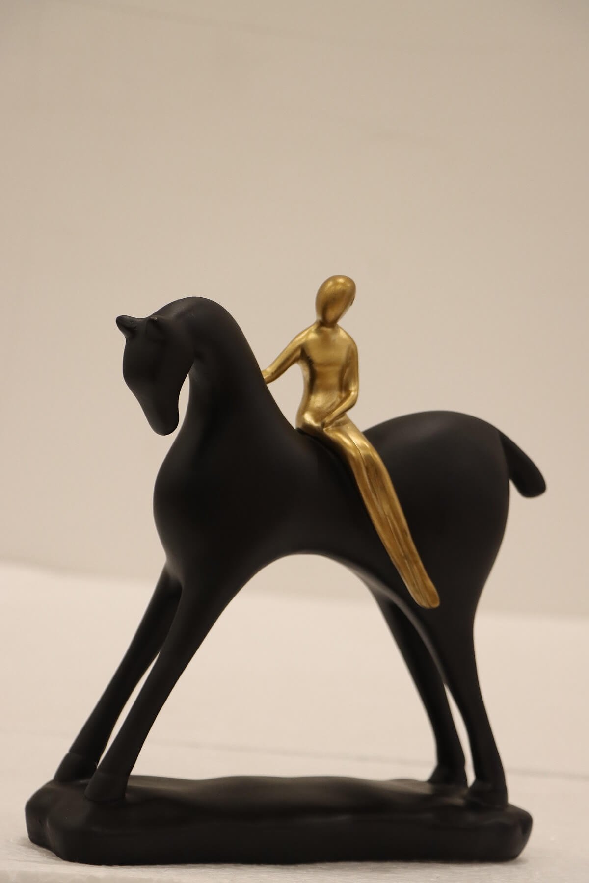 Elegant Black Horse with Golden Rider Decorative Sculpture