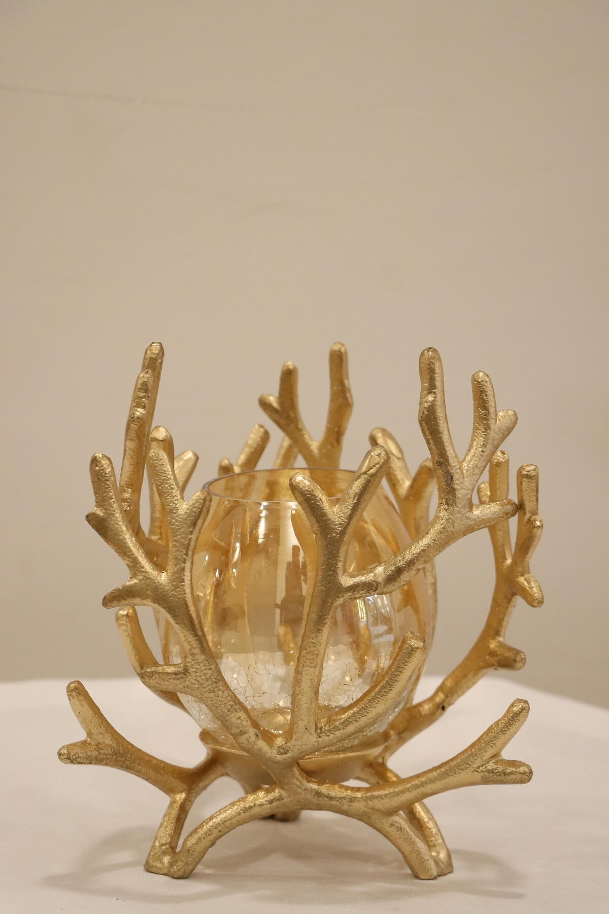 Golden Coral Glass Candle Holder
